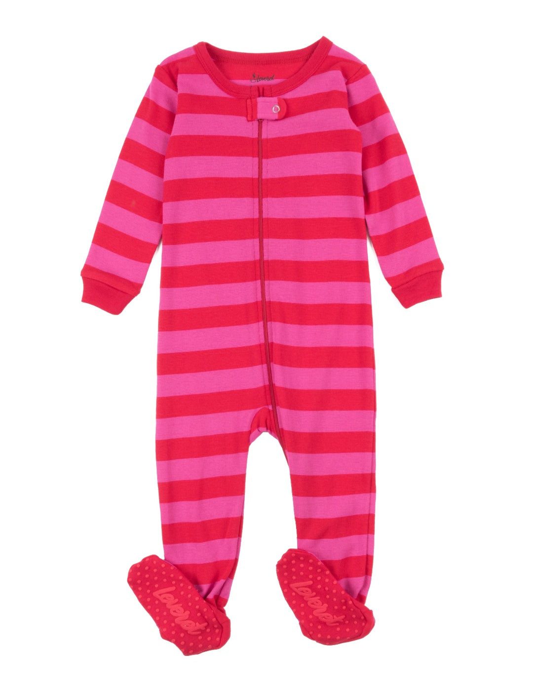 red and pink striped cotton baby footed pajama