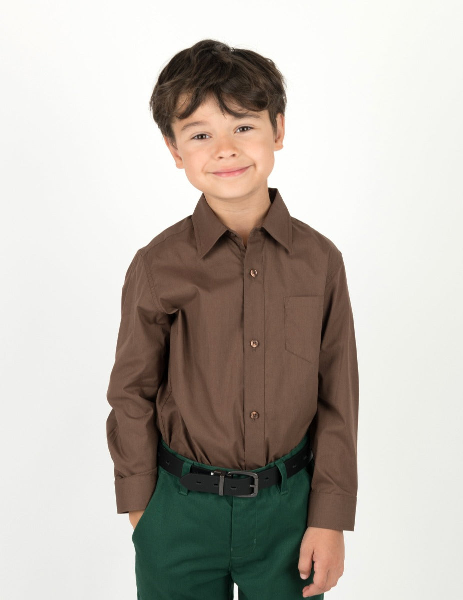 boys brown dress shirt Leveret Kids & Toddler Boys Long Sleeve Uniform Cotton Dress Shirt Variety of Colors (Size 2-14 Years) (Brown, 6 Years)