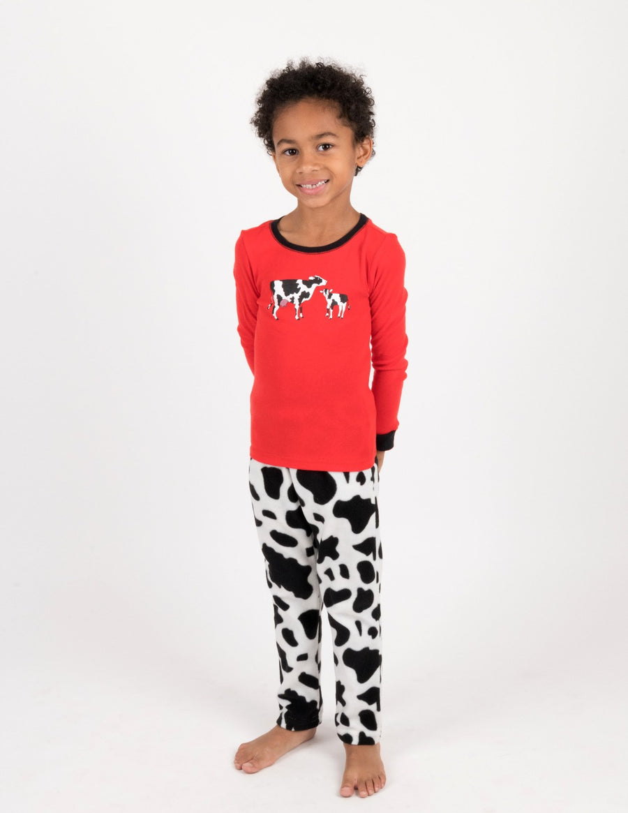 Leveret Kids Cotton & Fleece Cow Pajamas Leveret Clothing