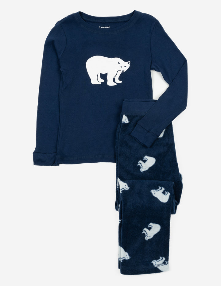 navy polar bear kids fleece and cotton pajama