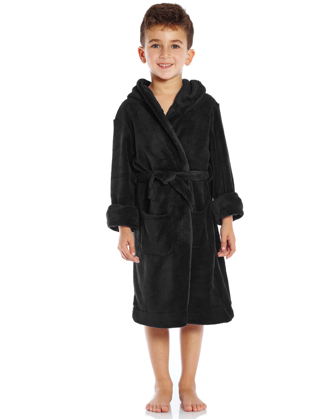 Kids Fleece Hooded Neutral Color Bathrobe
