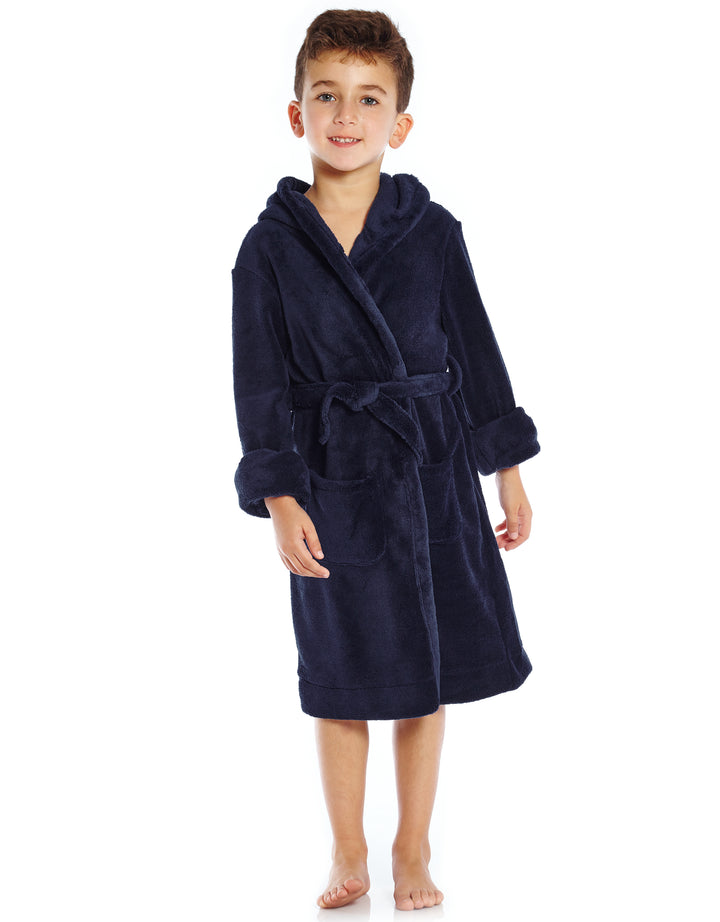 Kids Fleece Hooded Neutral Color Bathrobe