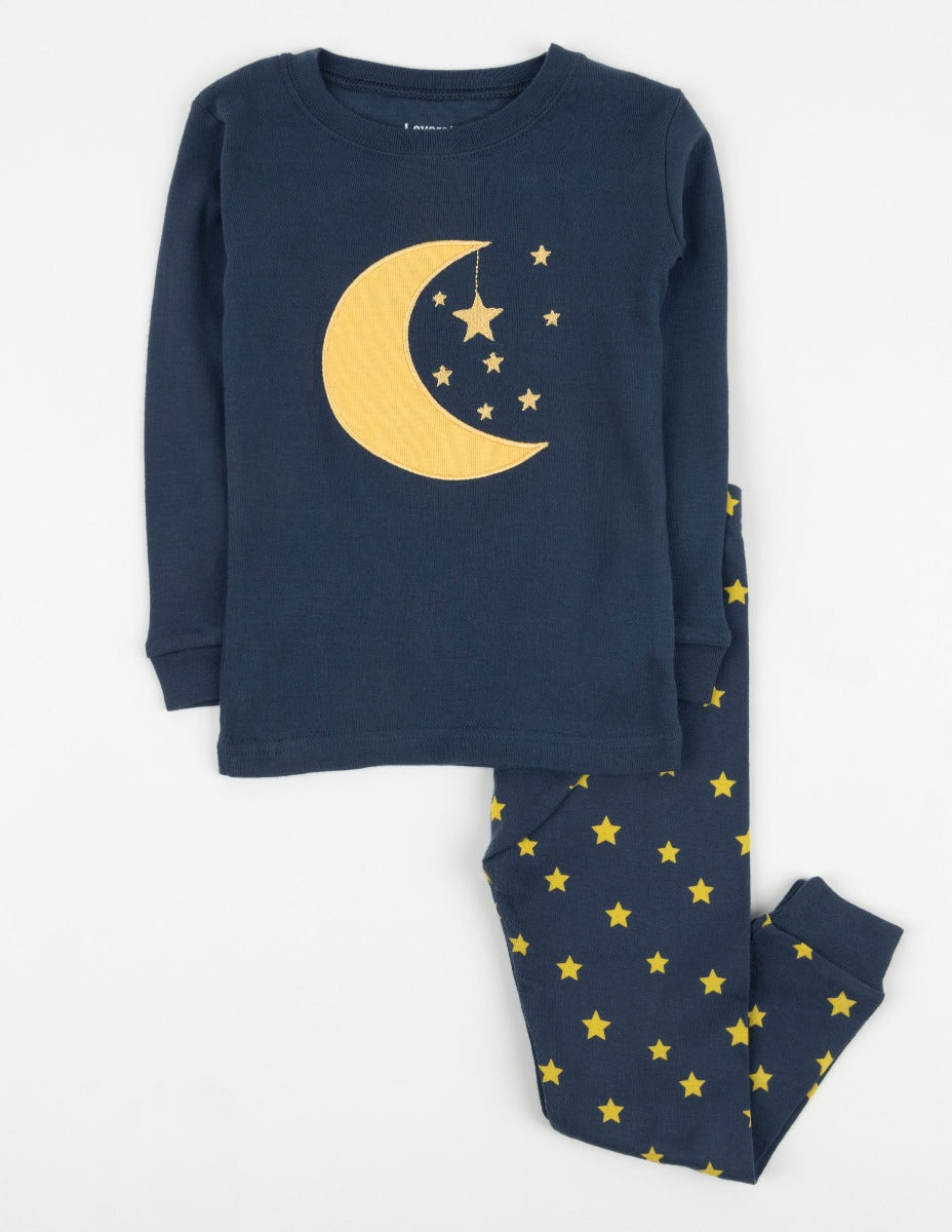 navy moon and stars kids cotton pajamas