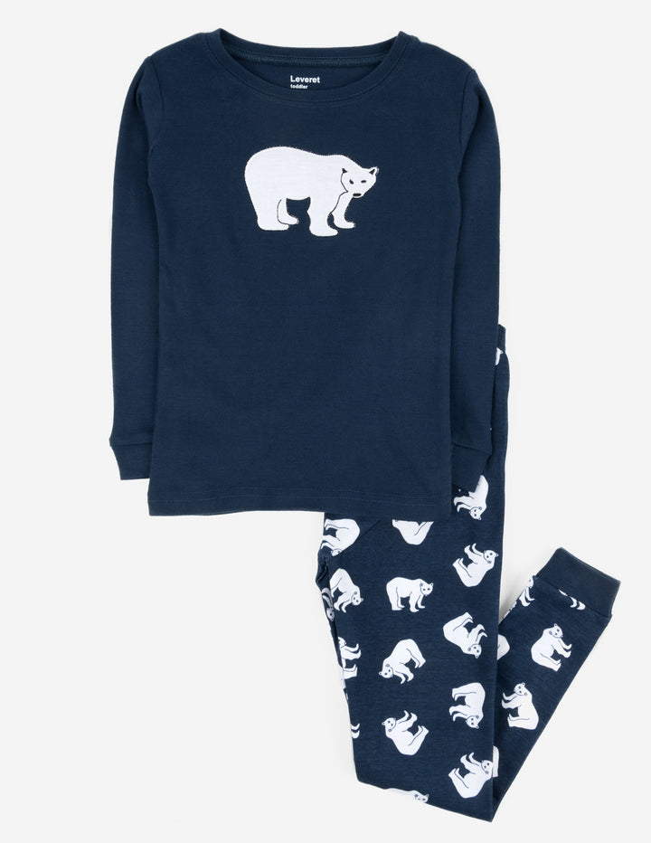 navy blue polar bear kids cotton pajamas