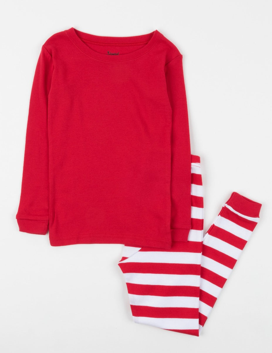 red top and striped cotton pajamas