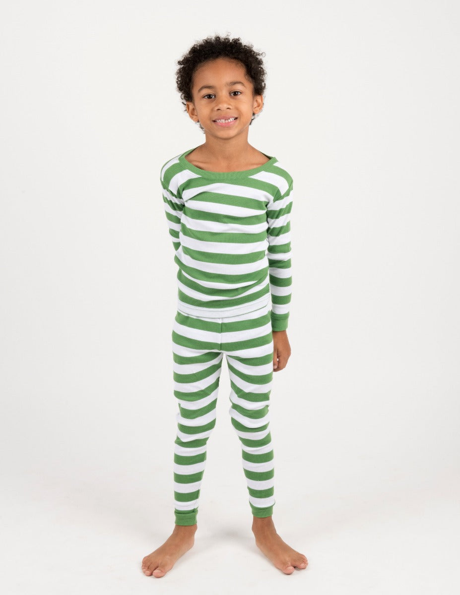 green and white stripes kids cotton pajama