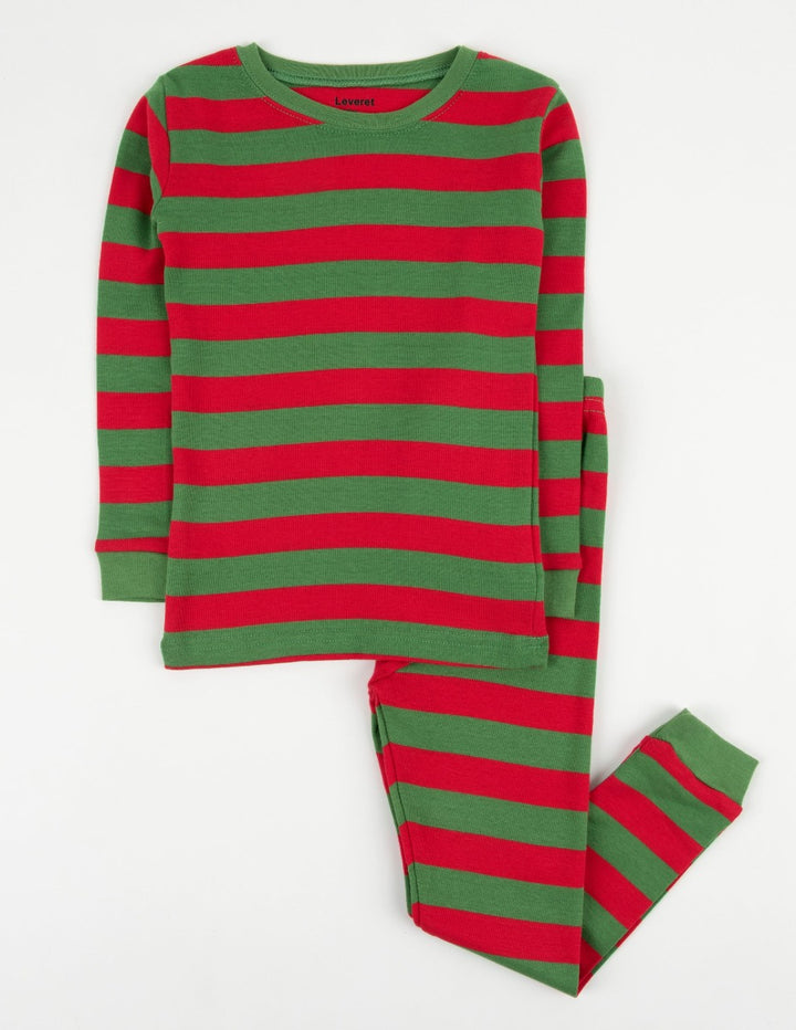 red and green striped kids cotton pajamas