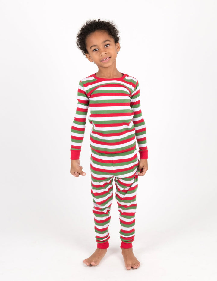 red white and green striped christmas kids cotton pajamas