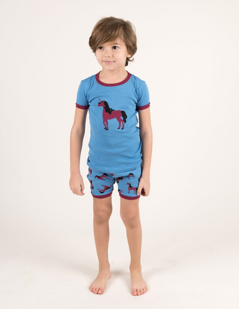 blue unicorn shorts kids pajamas