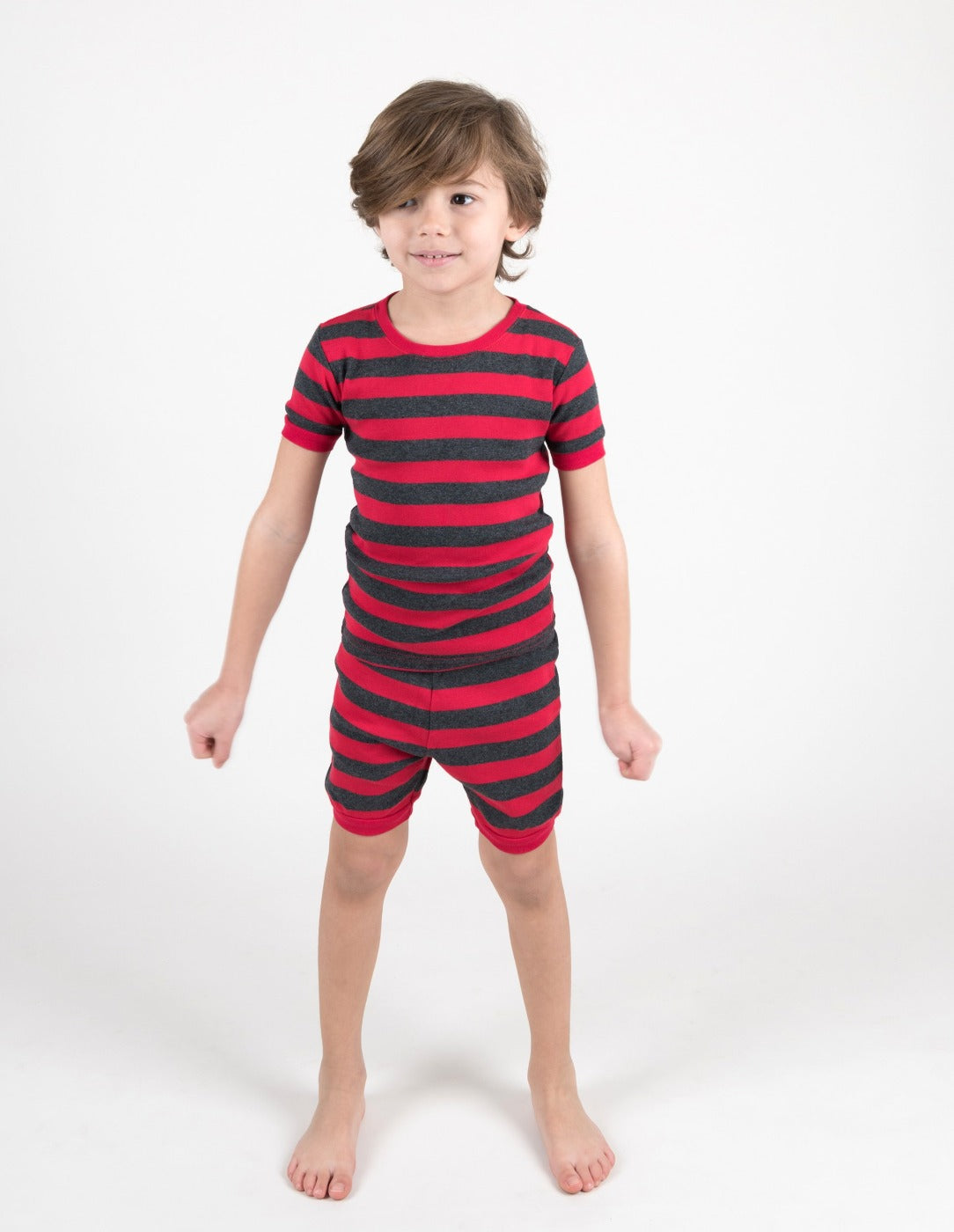 red and grey striped shorts kids pajama