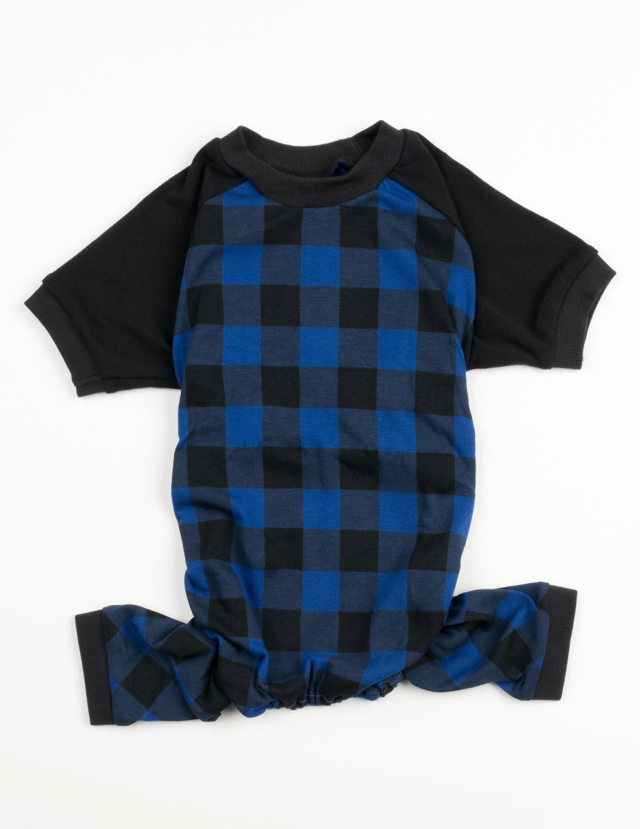 black and navy plaid dog pajamas