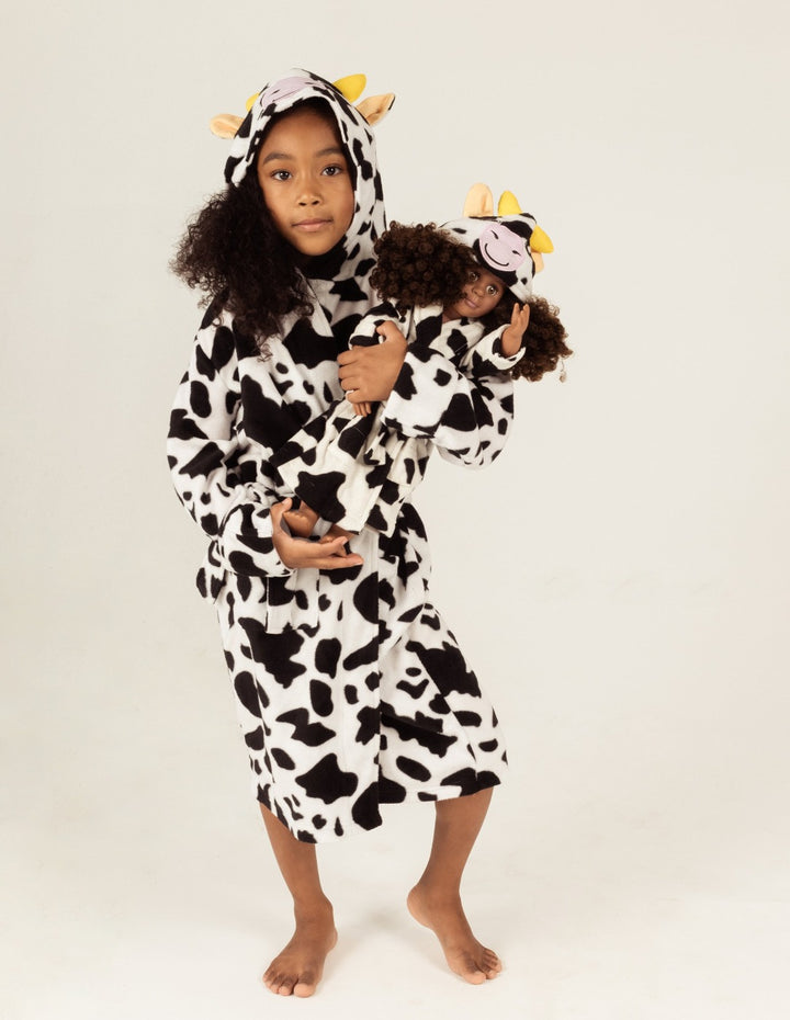 Girl and Doll Fleece Hooded Cow Robe – Leveret Clothing