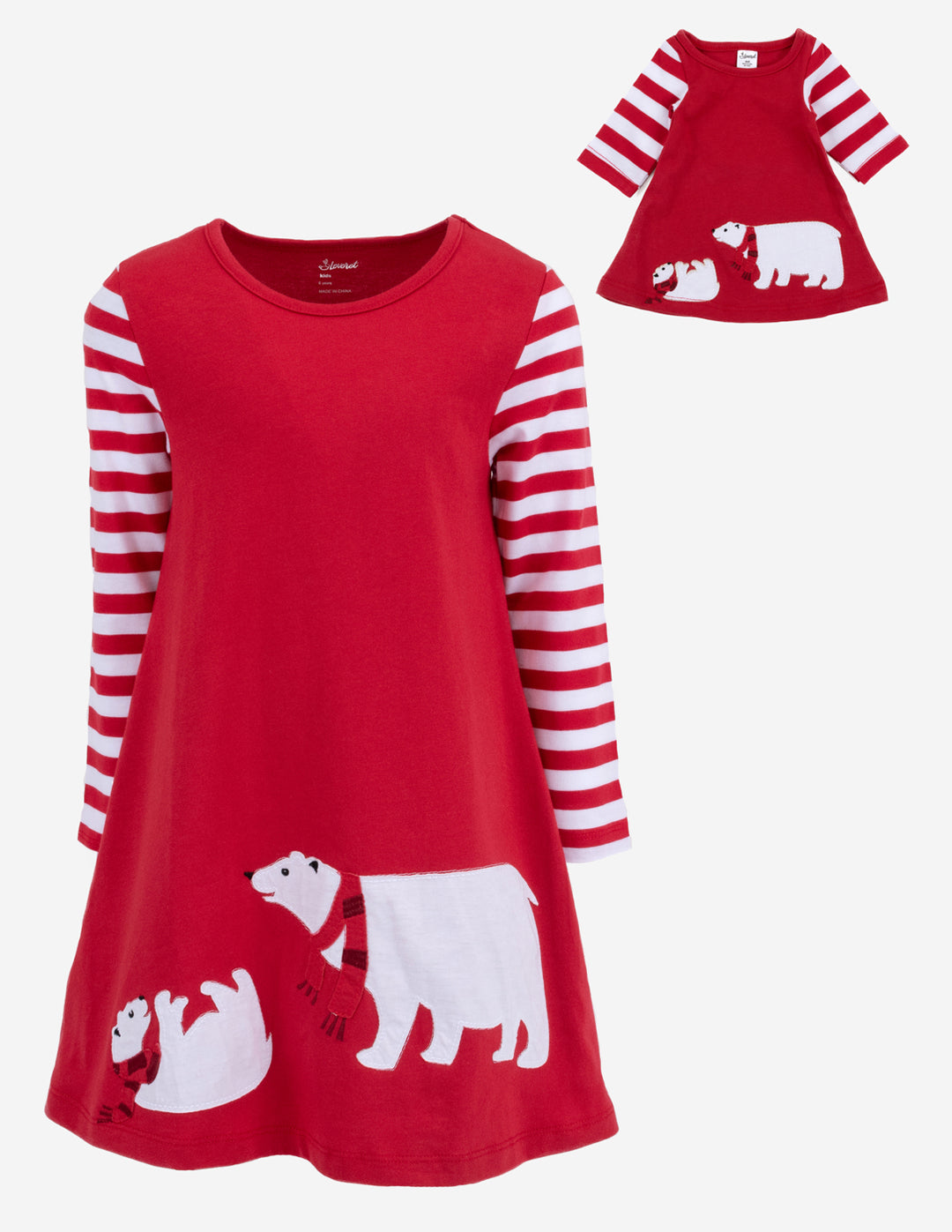 red polar bear girl and doll dress
