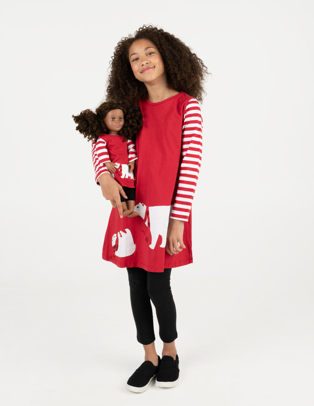 red polar bear girl and doll dress