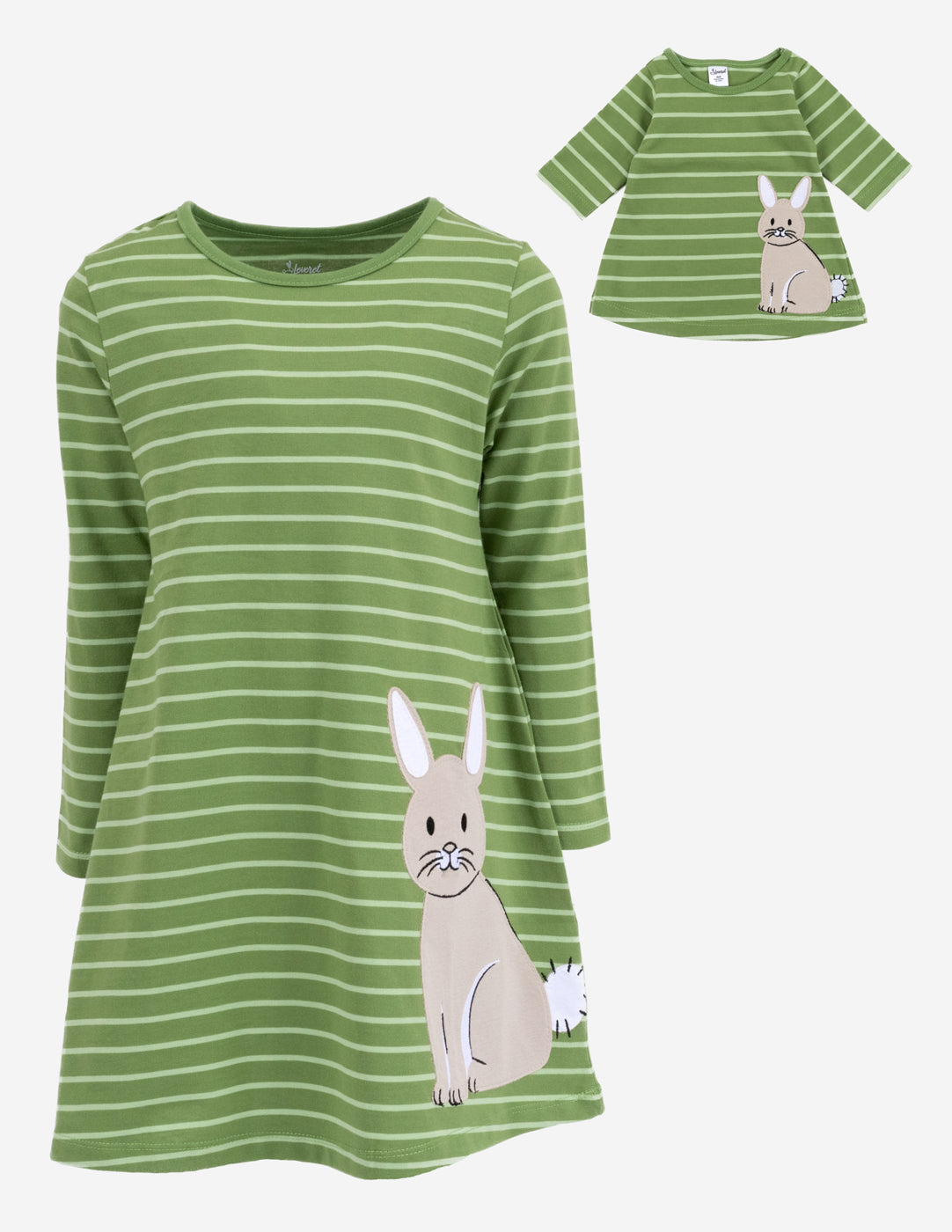 mini boden doctor dress Matching Girl & Doll Cotton Dress, bunny-stripes-green / 6 Years