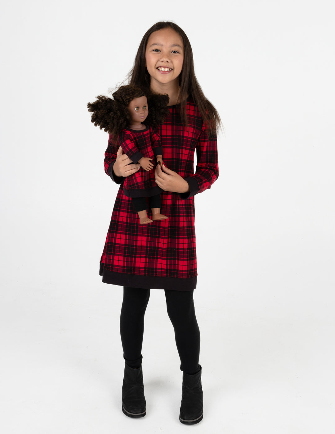  red and black plaid girl and doll dress
