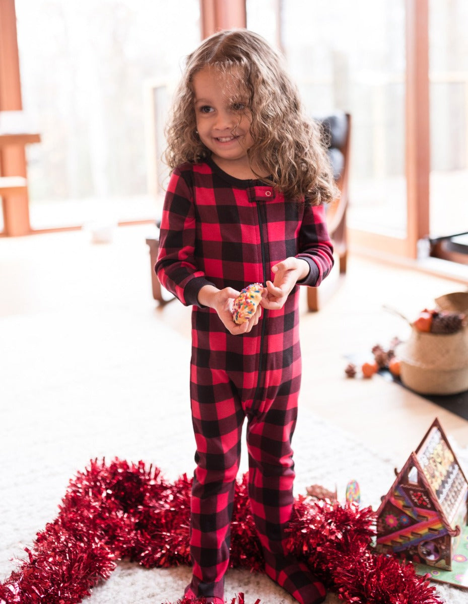 red and black cotton baby footed pajamas