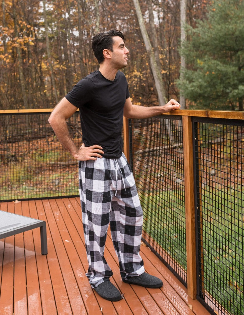 black and white plaid men's flannel pants
