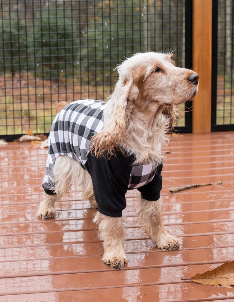 black and white plaid dog pajamas