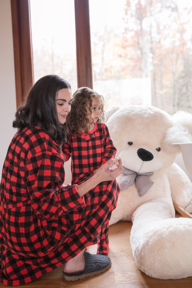 red and black plaid fleece baby footed pajama