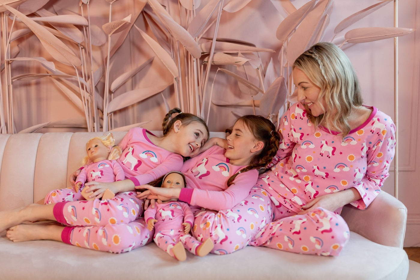 pink unicorn and rainbow print women's cotton pajamas