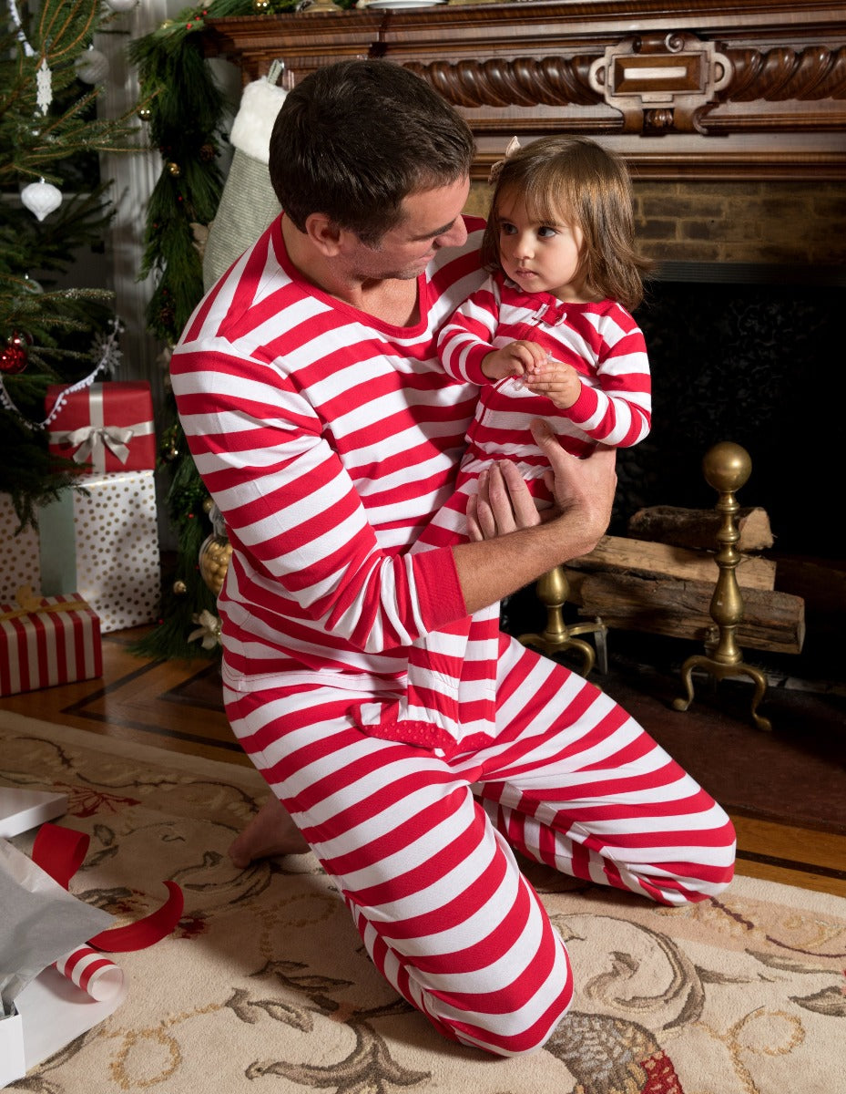 red and white striped men's cotton pajamas