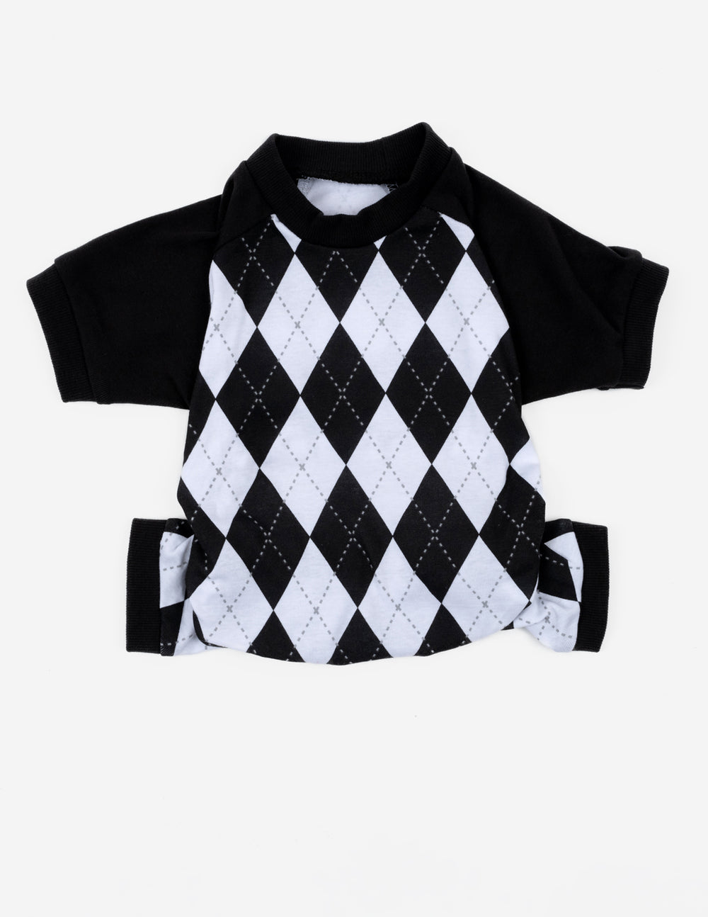 black and white argyle dog pajamas