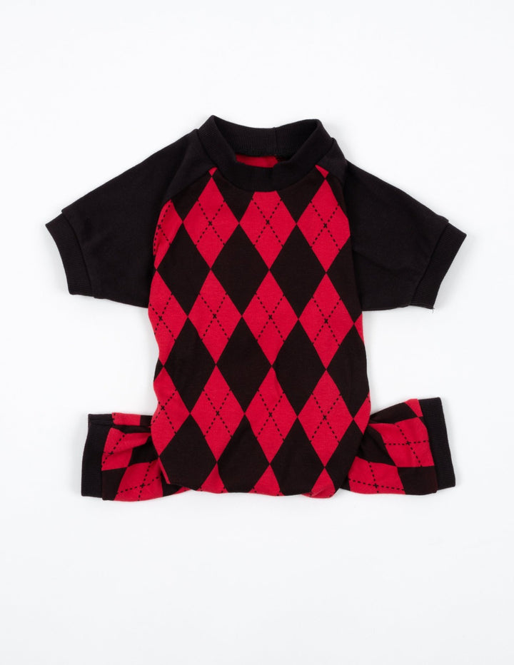 red and black argyle cotton dog pajamas