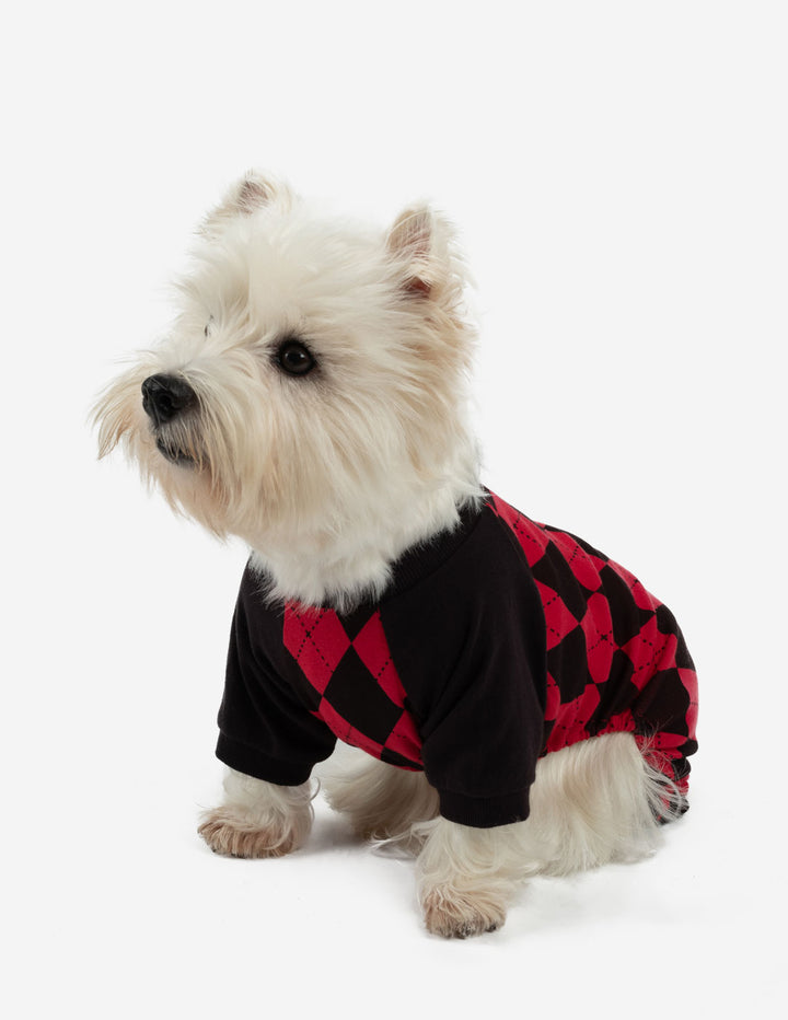 red and black argyle cotton dog pajamas
