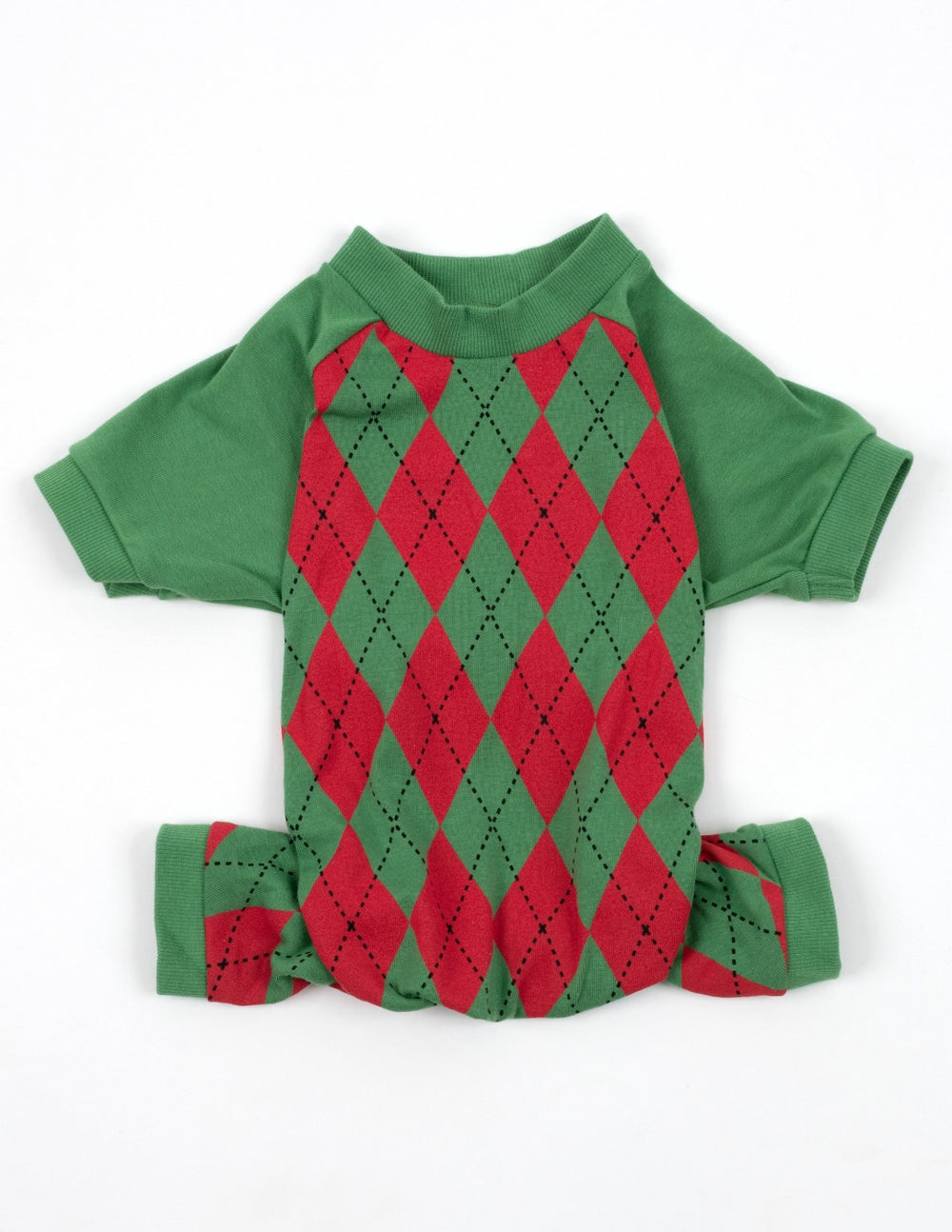 red and green argyle dog pajama