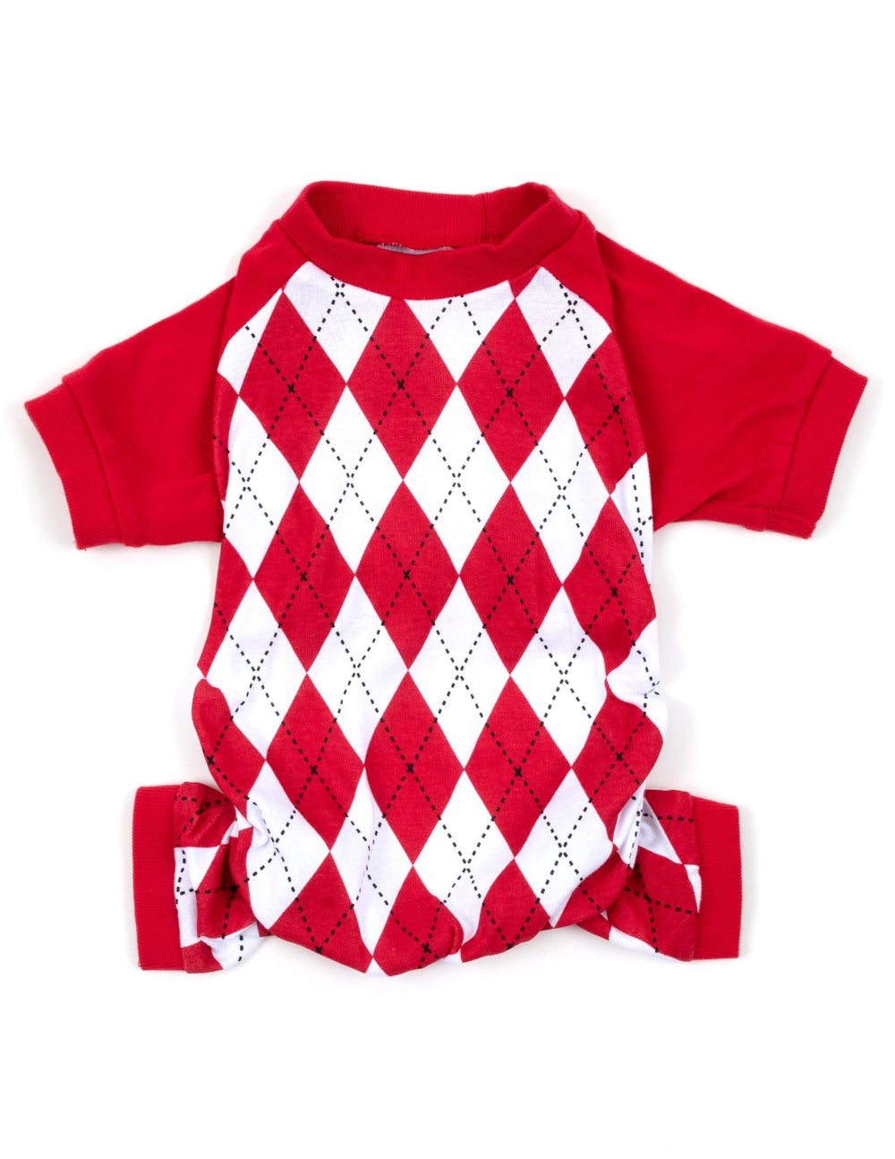 red and white argyle dog pajamas
