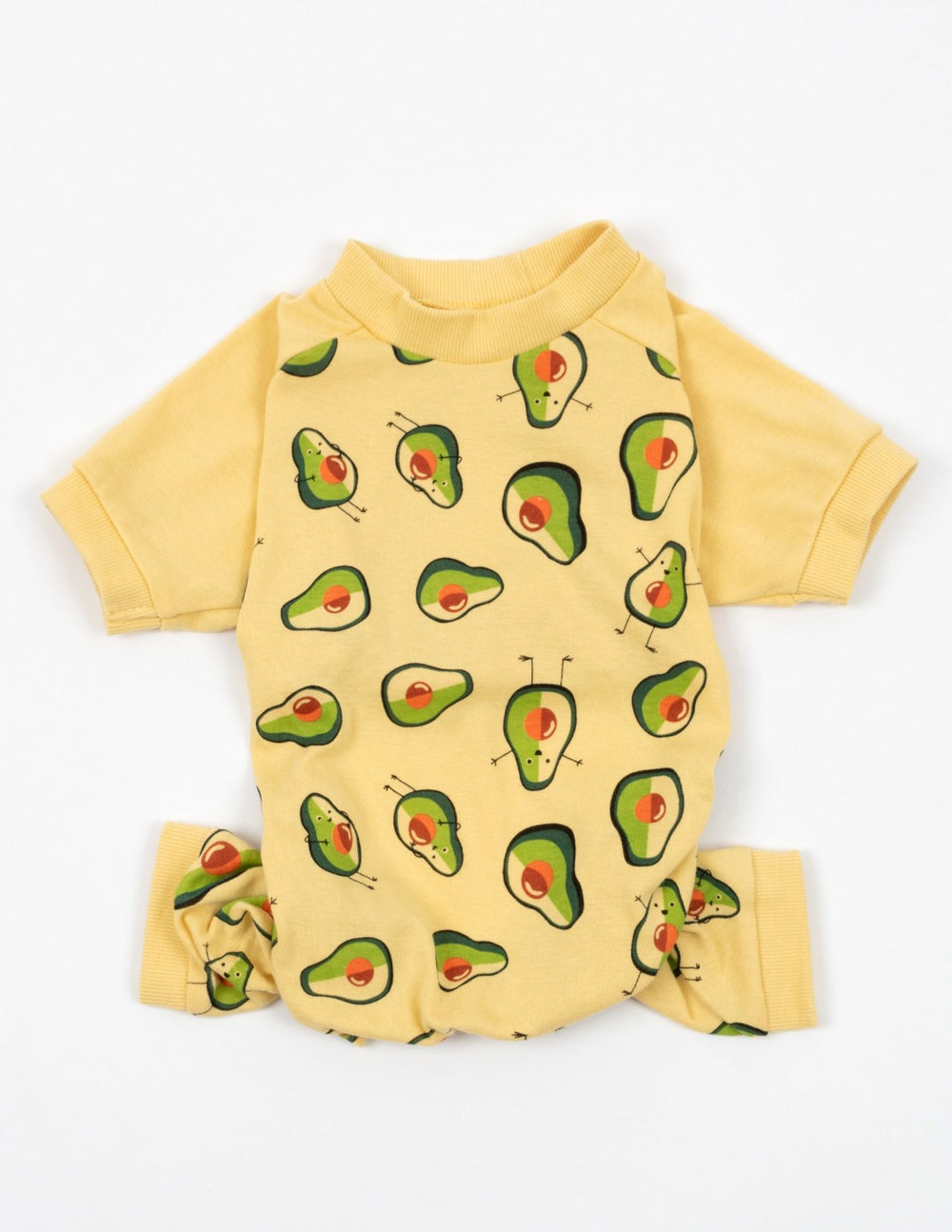 yellow avocado print cotton dog pajamas