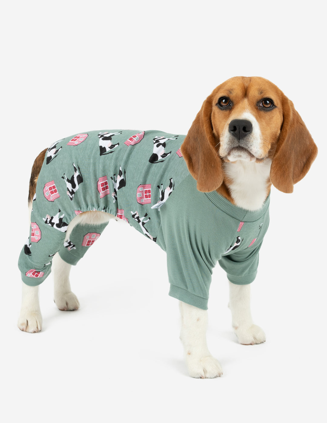 blue cow print dog pajama