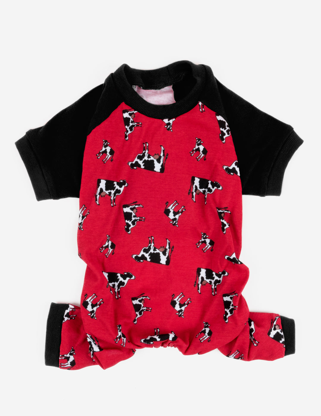 red cow print dog pajama