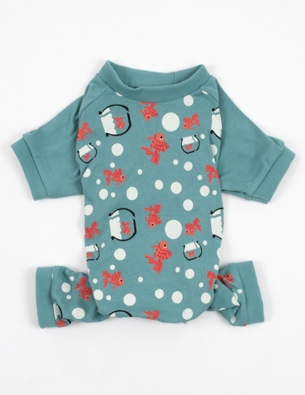 teal fish print cotton dog pajamas