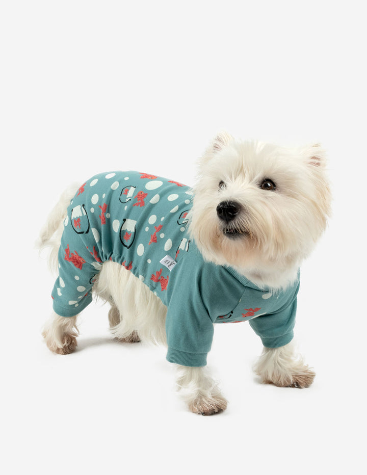 teal fish print cotton dog pajamas