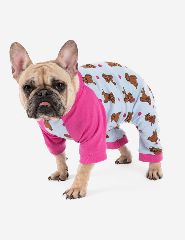 blue puppy print cotton dog pajama