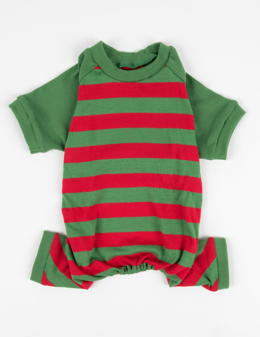 red and green striped dog pajamas