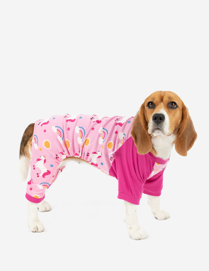pink unicorn print dog pajamas