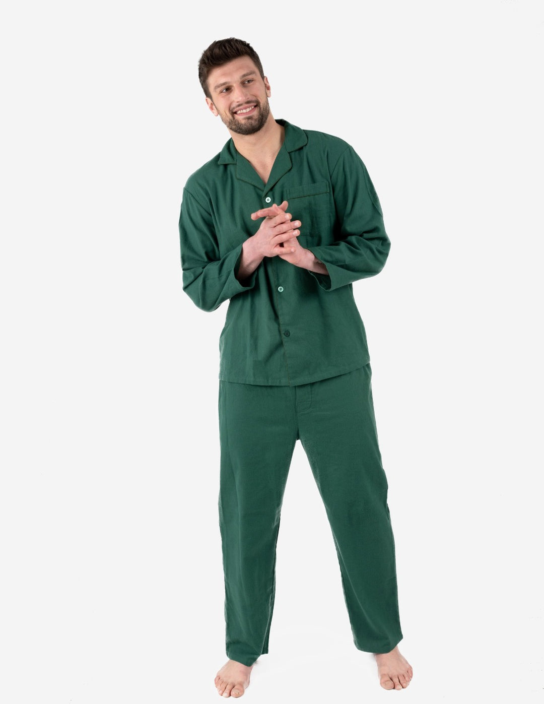 men's green flannel button up pajama set