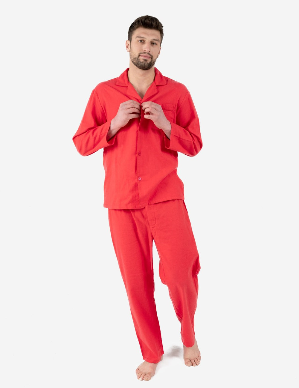 men's red flannel button up pajama set