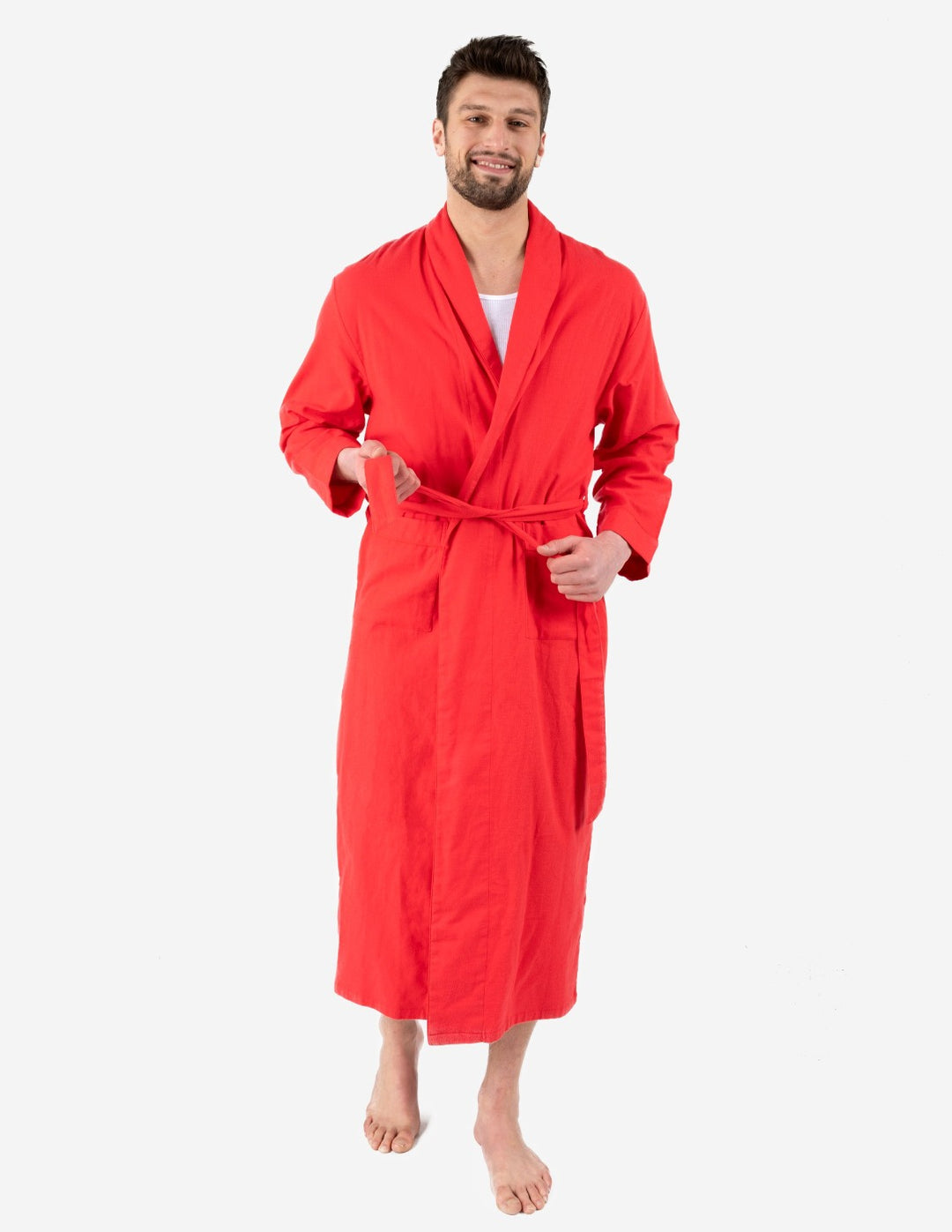 Men's Red Solid Color Flannel Robe – Leveret Clothing