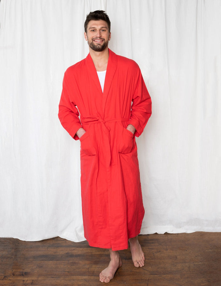 Men's Red Solid Color Flannel Robe – Leveret Clothing