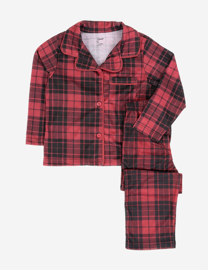 red and black plaid kids button up pajama sets