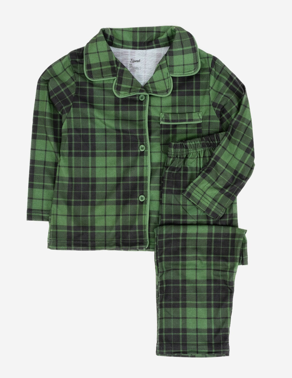 green and black plaid kids flannel pajama