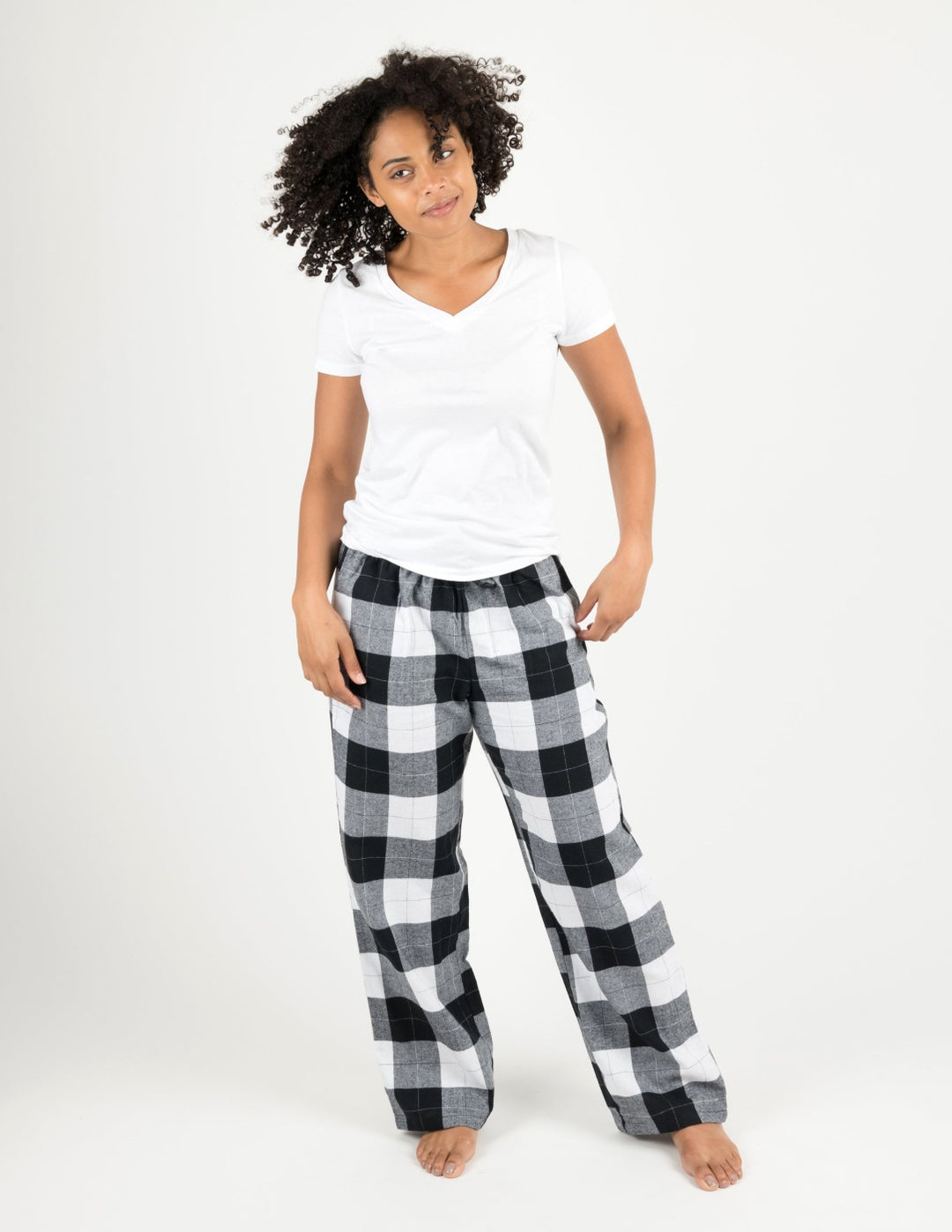 Women's Black & White Plaid Flannel Pants