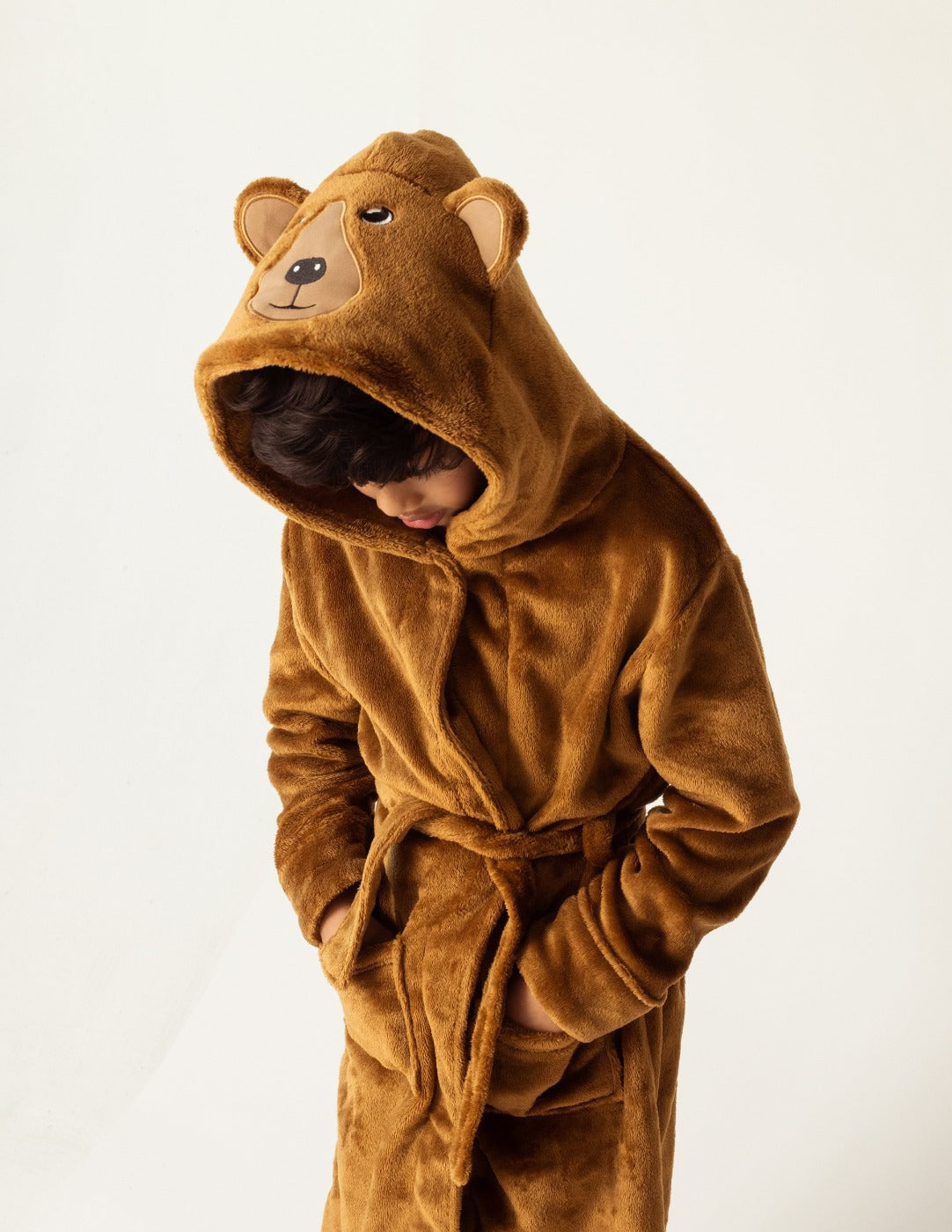 kids hooded fleece robe brown bear