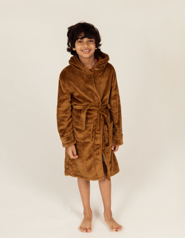 kids hooded fleece robe brown bear