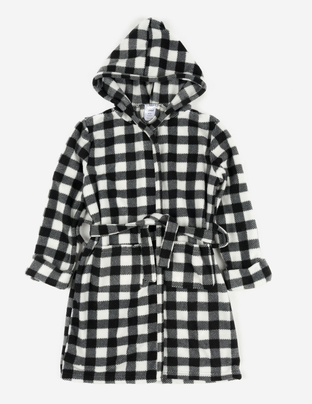 black and white plaid kids fleece robe