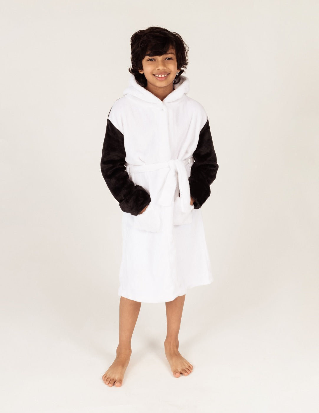 black and white panda fleece kids robe